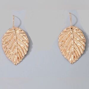 Golden Leaf Autumn Fall Textured Veined Leaves Nature Sparkly Boho Hippie Dangle
